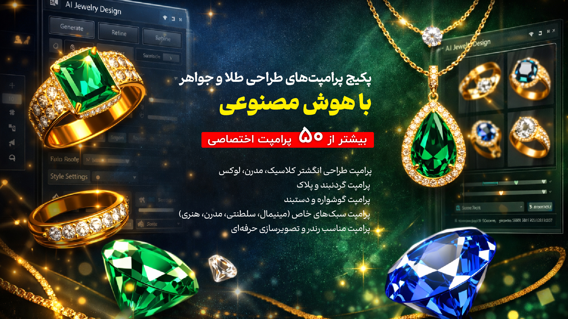 50+ پرامپت اختصاصی طلا و جواهرات